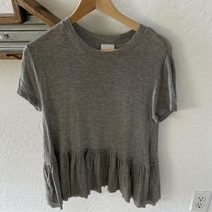 Abound Peplum Charcoal Ruffle Hem Short Sleeve Top